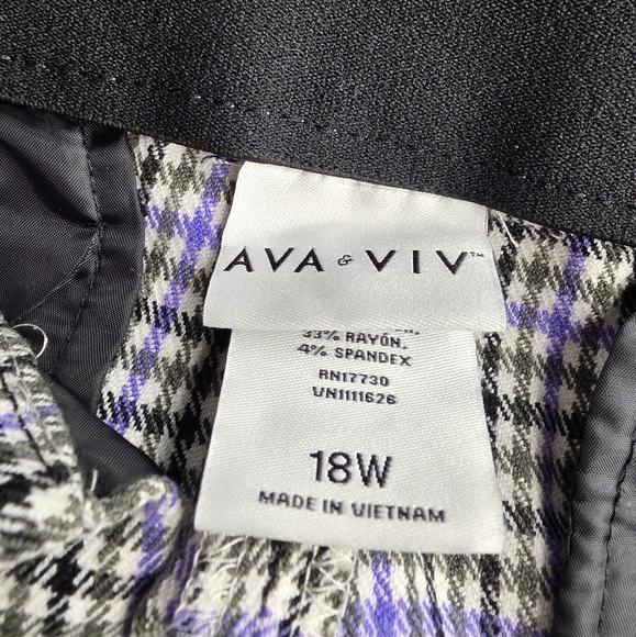 Ava & Viv Plaid Pants 18W Black White Purple Stretch Winter Fall Work Ca-2573 - Picture 2 of 12